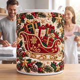 Red Sleigh & Holly Garland | Quilted Laundry Basket