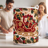 Red Sleigh & Holly Garland | Quilted Laundry Basket