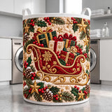 Red Sleigh & Holly Garland | Quilted Laundry Basket