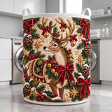 Reindeer in Holly Wreath | Quilted Laundry Basket