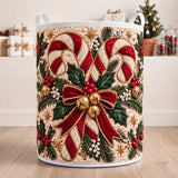 Candy Cane Hearts & Bells | Quilted Laundry Basket