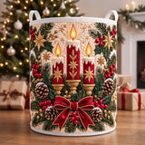 Candlelight & Holly Bow | Quilted Laundry Basket
