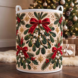 Mistletoe & Red Ribbons | Quilted Laundry Basket