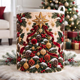 Starlit Tree & Swirling Ribbon | Quilted Laundry Basket