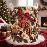 Red & Gold Ornaments | Quilted Laundry Basket