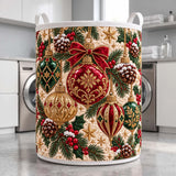Red & Gold Ornaments | Quilted Laundry Basket