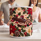 Yule Log & Poinsettias | Quilted Laundry Basket