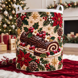 Yule Log & Poinsettias | Quilted Laundry Basket