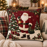 Christmas Santa Claus Quilted Pillow Cover, Rustic Holiday Throw Pillow