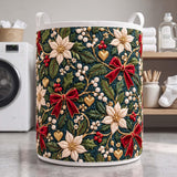 White Poinsettia Night | Quilted Laundry Basket