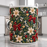 White Poinsettia Night | Quilted Laundry Basket