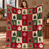 Cosy Christmas Plaid Blanket – Trees and Ornaments