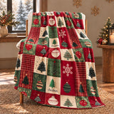 Cosy Christmas Plaid Blanket – Trees and Ornaments