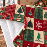 Cosy Christmas Plaid Blanket – Trees and Ornaments