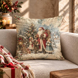 Xmas Throw Pillowcase | Santa Claus Cushion Cover | Farmhouse Holiday Pillow Sham | Rustic Christmas Decor Case | Cozy Sofa Accent