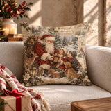 Xmas Throw Pillowcase | Santa Claus Cushion Cover | Farmhouse Holiday Pillow Sham | Rustic Christmas Decor Case | Cozy Sofa Accent