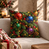 Christmas Throw Pillowcase | Ornament Cushion Cover | Bauble Pillow Sham | Festive Holiday Decor Case | Cozy Xmas Accent