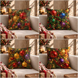 Christmas Throw Pillowcase | Ornament Cushion Cover | Bauble Pillow Sham | Festive Holiday Decor Case | Cozy Xmas Accent