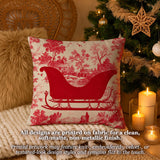 Christmas Santa's Sleigh Pillow Cover with Red Toile Pattern, Luxe Holiday Decor, Cabin Chic Cushion Case, Decorative Winter Pillowcase Gift