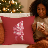 Christmas Santa Claus Pillow Cover- Red Toile Pattern Holiday Decor, Cabin Chic Cushion Case, Decorative Winter Aesthetic Pillowcase Gift