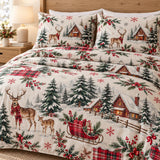 Sleigh Reindeer Print | Quilted Bedding Set