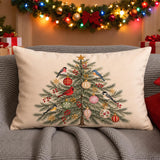 Christmas Tree Throw Pillow, Red and Blue Birds Holiday Home Decor
