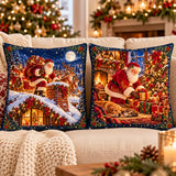 Reversible Christmas Pillow Cover, Santa Rooftop and Christmas Tree Scenes