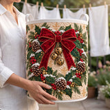 Red Bow & Jingle Bells | Quilted Laundry Basket