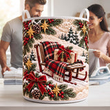 Plaid Sled in the Snow | Quilted Laundry Basket
