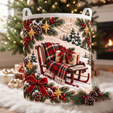 Plaid Sled in the Snow | Quilted Laundry Basket