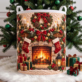Warm Fireplace & Stockings | Quilted Laundry Basket