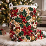 Poinsettia & Holly Bloom | Quilted Laundry Basket