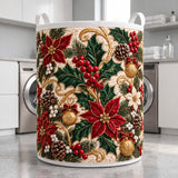 Poinsettia & Holly Bloom | Quilted Laundry Basket