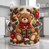 Teddy Bear & Present | Quilted Laundry Basket