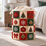 Poinsettia & Snowflake Squares | Quilted Laundry Basket