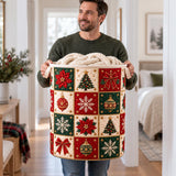 Poinsettia & Snowflake Squares | Quilted Laundry Basket