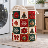 Poinsettia & Snowflake Squares | Quilted Laundry Basket