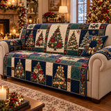 Christmas Tree Patchwork Couch Cover, Quilted Holiday Sofa Protector