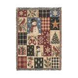 Cosy Christmas Snowman Blanket – Woven Patchwork with Red Birds