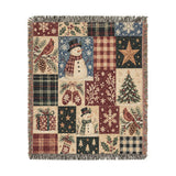 Cosy Christmas Snowman Blanket – Woven Patchwork with Red Birds