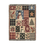 Cosy Christmas Snowman Blanket – Woven Patchwork with Red Birds