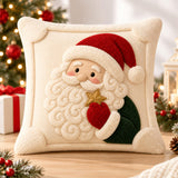 Christmas Throw Pillow Cover, 3D Santa &amp; Christmas Tree Pillow, Embroidered Holiday Cushion, Farmhouse Christmas Decor