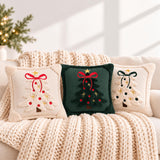 Christmas Throw Pillow Cover, 3D Santa &amp; Christmas Tree Pillow, Embroidered Holiday Cushion, Farmhouse Christmas Decor