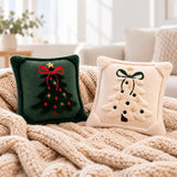Christmas Throw Pillow Cover, 3D Santa &amp; Christmas Tree Pillow, Embroidered Holiday Cushion, Farmhouse Christmas Decor