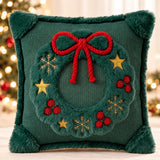 Christmas Throw Pillow Cover, 3D Santa &amp; Christmas Tree Pillow, Embroidered Holiday Cushion, Farmhouse Christmas Decor
