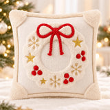 Christmas Throw Pillow Cover, 3D Santa &amp; Christmas Tree Pillow, Embroidered Holiday Cushion, Farmhouse Christmas Decor