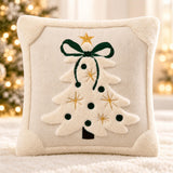 Christmas Throw Pillow Cover, 3D Santa &amp; Christmas Tree Pillow, Embroidered Holiday Cushion, Farmhouse Christmas Decor