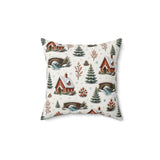 Winter Cabin and Pine Tree Pattern Pillow, Winter Wonderland Christmas, Cozy Red Cabin Pillow