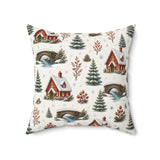 Winter Cabin and Pine Tree Pattern Pillow, Winter Wonderland Christmas, Cozy Red Cabin Pillow