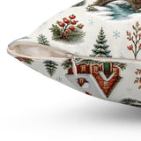 Winter Cabin and Pine Tree Pattern Pillow, Winter Wonderland Christmas, Cozy Red Cabin Pillow